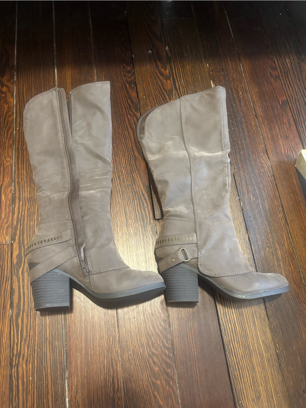 Taupe Mid-Calf Block Heel Women's Boots
